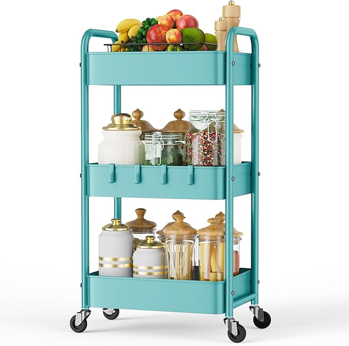 LEHOM 3 Tier Rolling Storage Cart, Metal Trolley Utility Cart by LEHOM