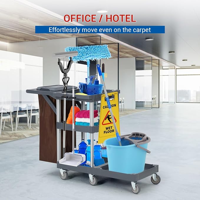 Cleaning Cart, Heavy-Duty Rolling Service Cart - Image 3
