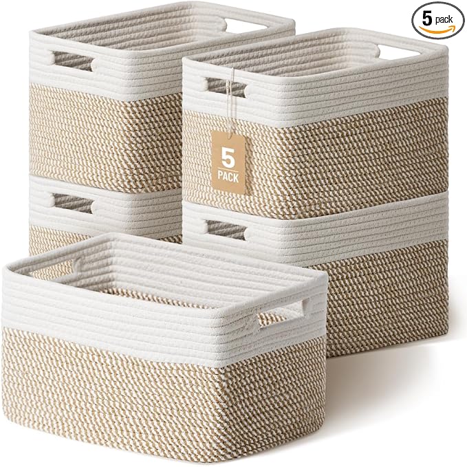 5 Pack Woven Storage Baskets for Shelves, Decorative Basket Organizer Storage by YILOBI