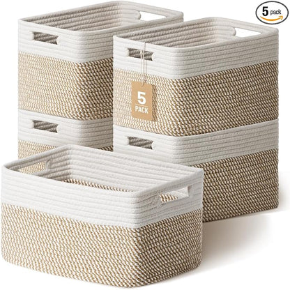 5 Pack Woven Storage Baskets for Shelves, Decorative Basket Organizer Storage by YILOBI