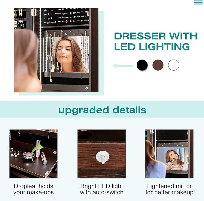 CHARMAID LED Strip Jewelry Armoire - Image 6