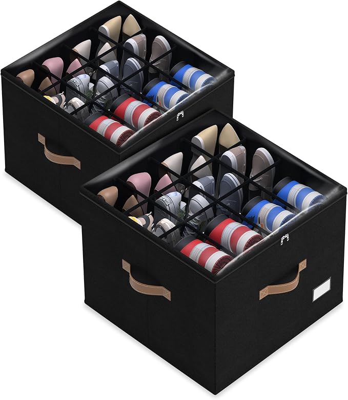 Vincona Shoe Organizer for Closet, 2 Pack Shoe Storage Bins Foldable Shoe by Vincona
