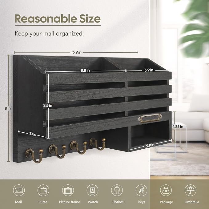 FifthQuarter Key Holder for Wall: Easy Mounted Key Rack and Mail Organizer - Image 2