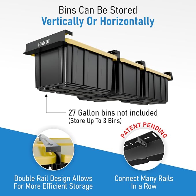 HANDT Overhead Garage Storage Rack, Connectable Heavy Duty Metal Ceiling Rails - Image 2