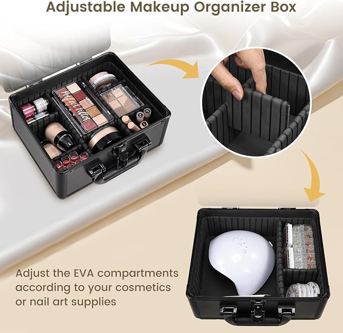 Makeup Case with Lighted Vanity Mirror, Makeup Organizer Box Travel Make up - Image 6