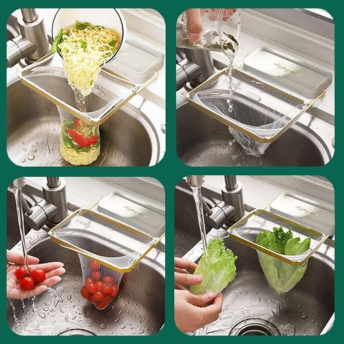 Foldable kitchen sink filter basket | 100 disposable mesh bags | Food waste - Image 6