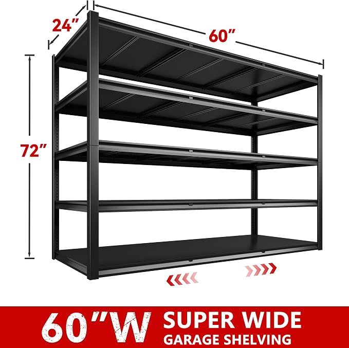 REIBII 60" W Garage Shelving Heavy Duty, 3000LBS Freestanding Metal Shelves - Image 2