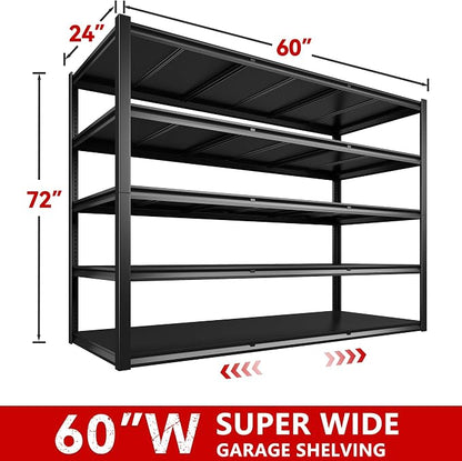 REIBII 60" W Garage Shelving Heavy Duty, 3000LBS Freestanding Metal Shelves - Image 2