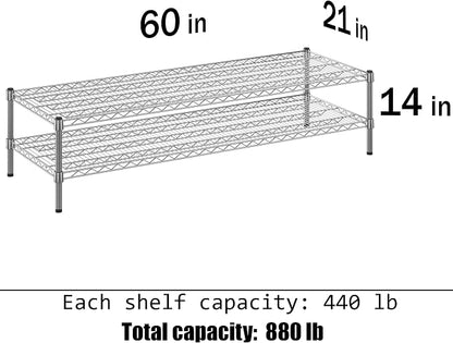 21" Deep x 60" Wide x 14" Height Wire Shelving Kit | 2-Tier | NSF Commercial - Image 3