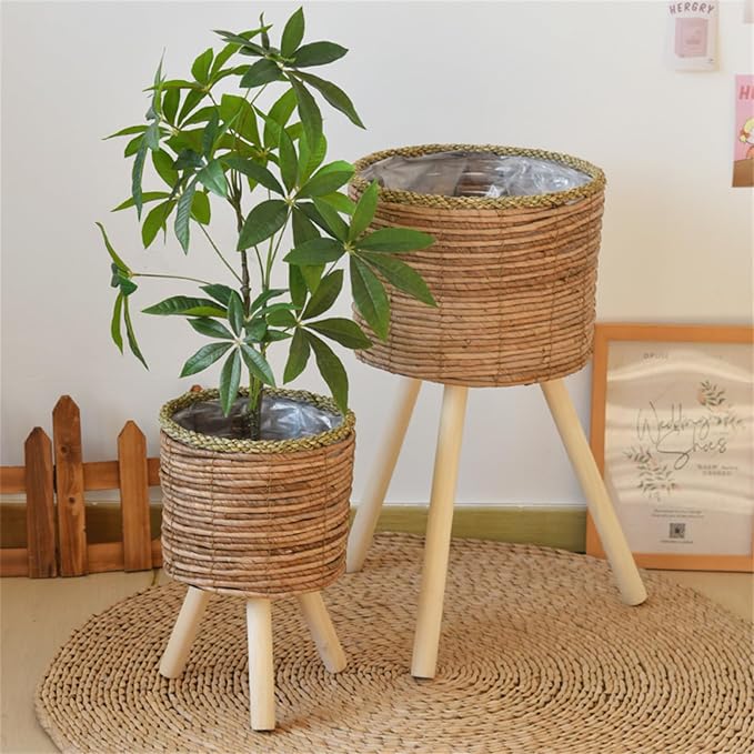 Rattan Indoor Plant Stand Straw Woven Flowers Pots Holder Stool - Image 8