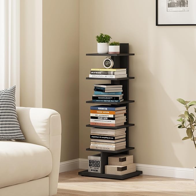TUTOTAK Book Shelf, Narrow Spine Bookshelf, 6-Tier Bookcase by ChoosetutotakFurnitureBuildYourCozyHome