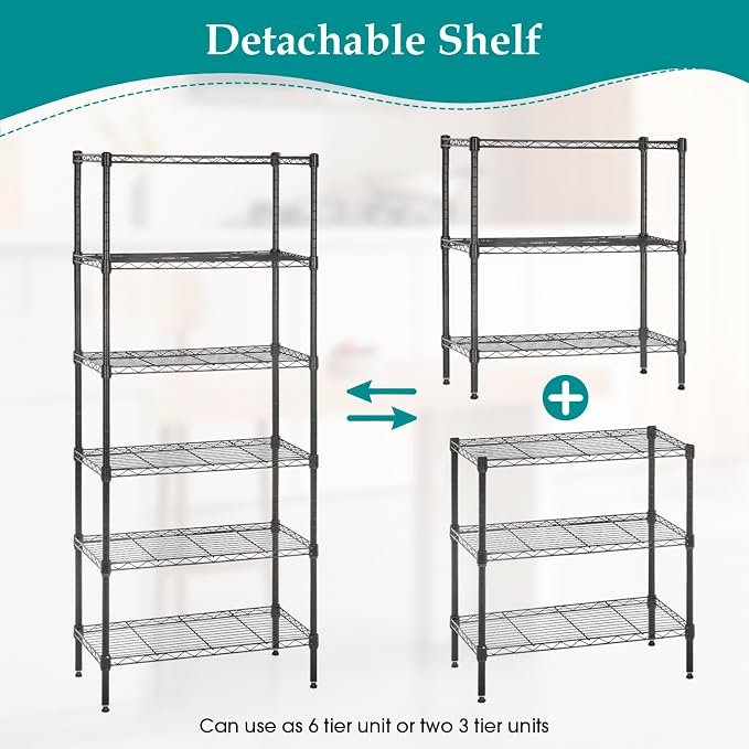 PayLessHere | 6-Tier Wire Shelf | 23"x13"x59" | Black | Adjustable Racks | - Image 4