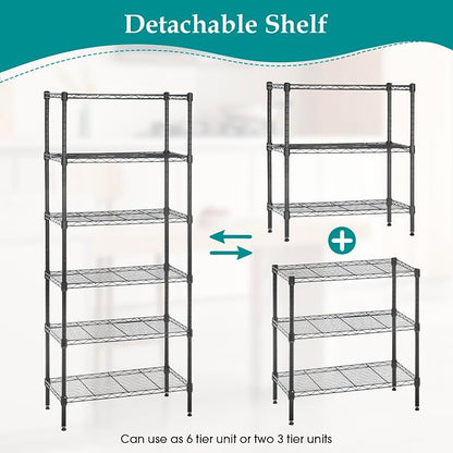 PayLessHere | 6-Tier Wire Shelf | 23"x13"x59" | Black | Adjustable Racks | - Image 4