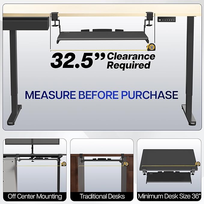 VIVO Large Height Adjustable Under Desk Keyboard Tray, C-clamp Mount System - Image 3