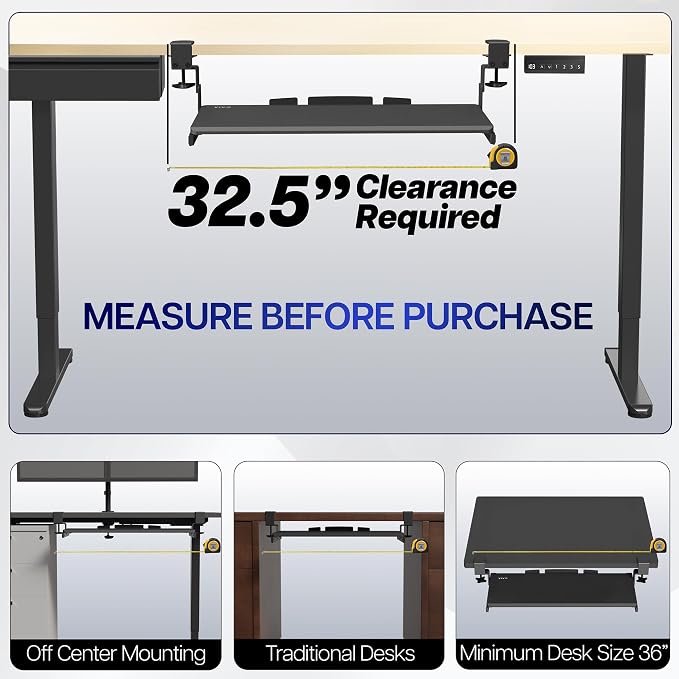 VIVO Large Height Adjustable Under Desk Keyboard Tray, C-clamp Mount System - Image 3