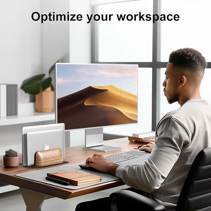 UPERGO Vertical Laptop Stand, Dual Slot Wooden Laptop Holder Vertical - Image 5
