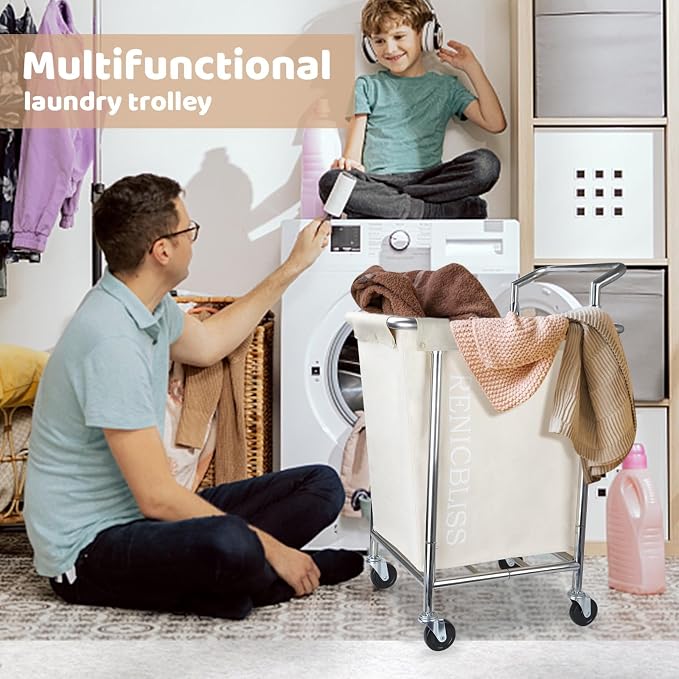 Laundry Cart with Wheels, Rolling Laundry Hamper with Wheels and Handle - Image 5