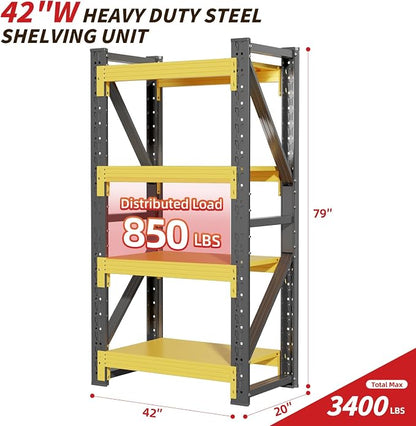 42" W Garage Shelving, 4-Tier Heavy Duty Storage Shelves Unit - Image 2