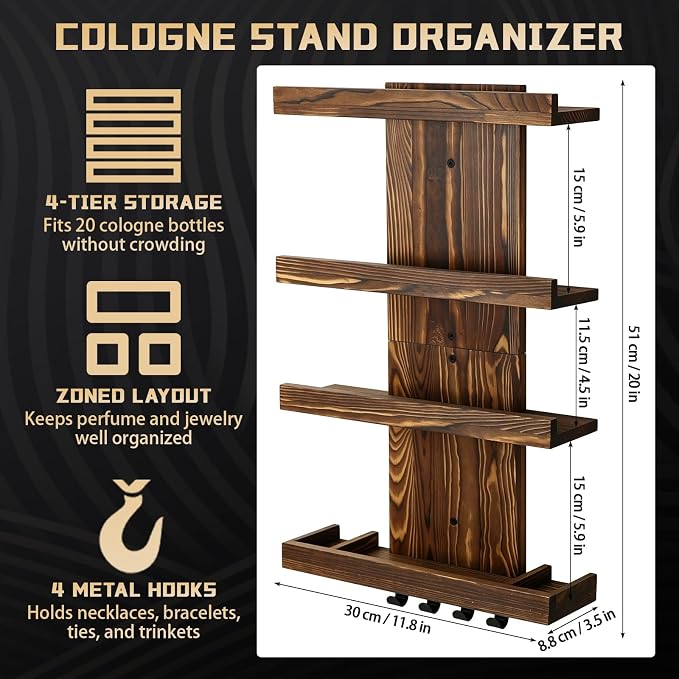 Cologne Organizer for Men, Wall-Mounted Perfume Storage Display Shelf | Wooden - Image 2