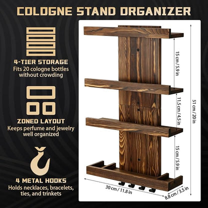 Cologne Organizer for Men, Wall-Mounted Perfume Storage Display Shelf | Wooden - Image 2