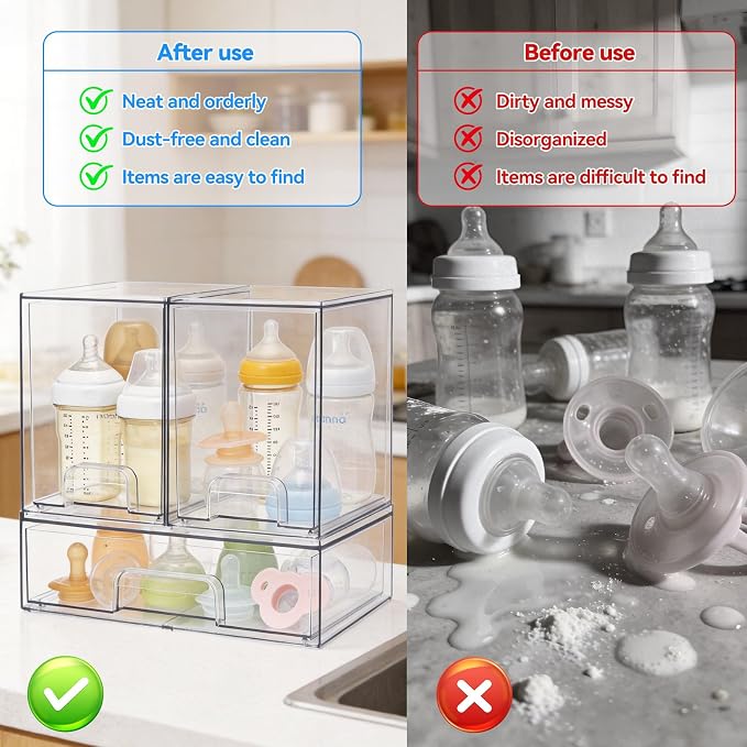OTraki Baby Bottle Organizer 3 Pack Acrylic Storage Drawers - Image 5