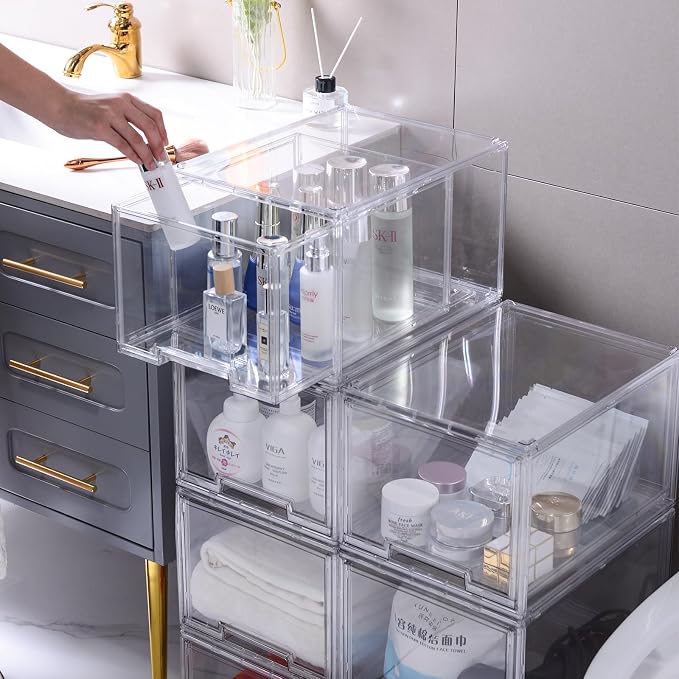3 Packs Plastic Stackable Storage Drawers, DILIBRA Clear Storage Bins Organizer - Image 8
