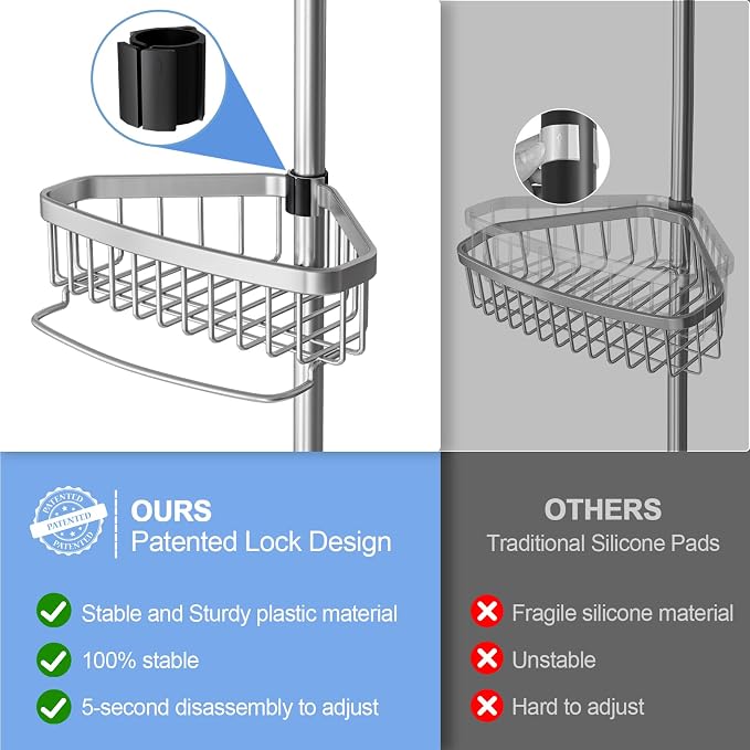 ESSEME Corner Shower Caddy Tension Pole: Adjustable Rustproof 4-Tier Inside - Image 3