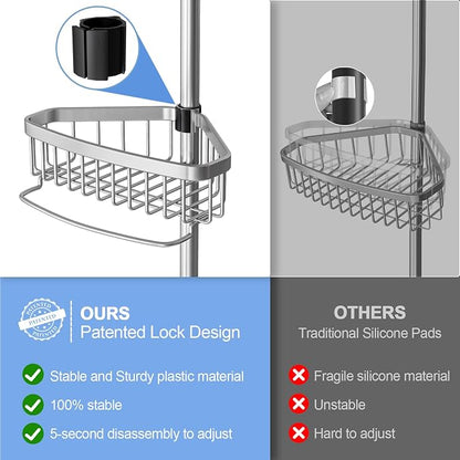 ESSEME Corner Shower Caddy Tension Pole: Adjustable Rustproof 4-Tier Inside - Image 3