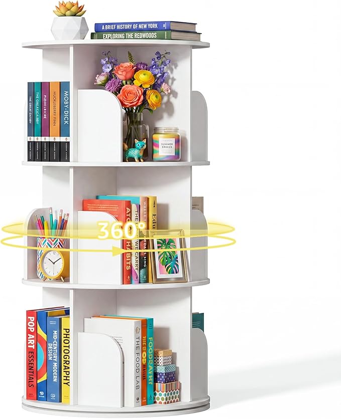 DUMOS 3 Tier Rotating Bookshelf Tower, Study Spinning Bookshelf by DumosLifestyle