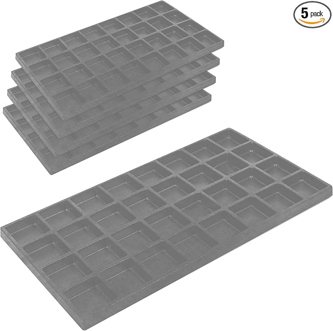 Novel Box 5 Pack 32-Slot Gray Liner Jewelry Storage Tray Inserts 14.75x8.25x1 by NovelBoxCompanyLtd