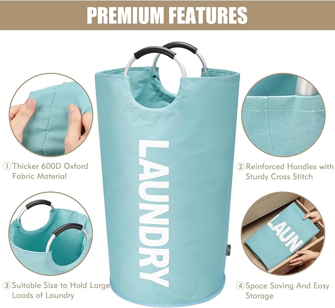 DOKEHOM 90L Large Laundry Basket, Collapsible Laundry Bag, Freestanding Tall - Image 7