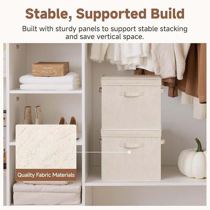 StorageWorks Storage Bins with Lid, Decorative Fabric Storage Bins with Handles - Image 7