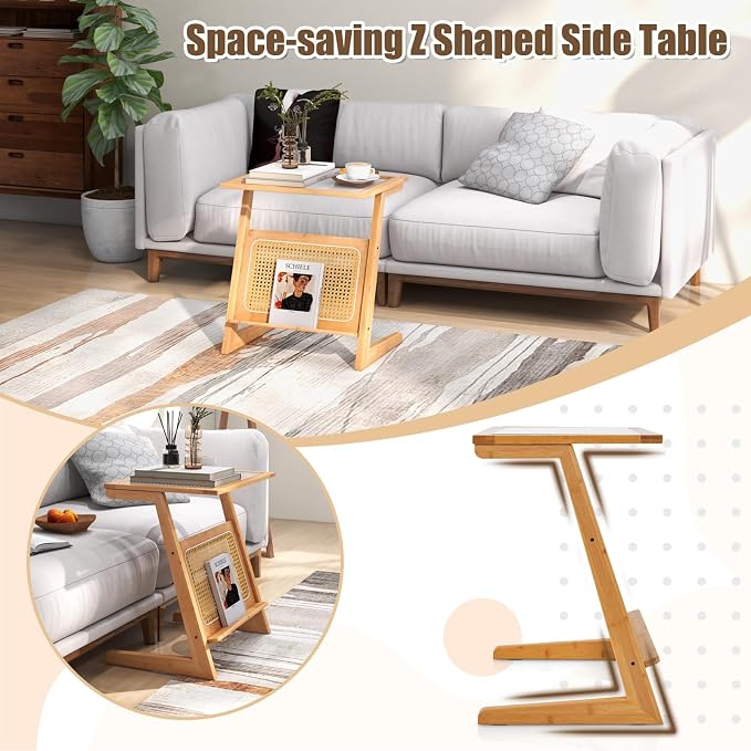 GOFLAME Rattan Side Table, Z-Shaped End Table - Image 5
