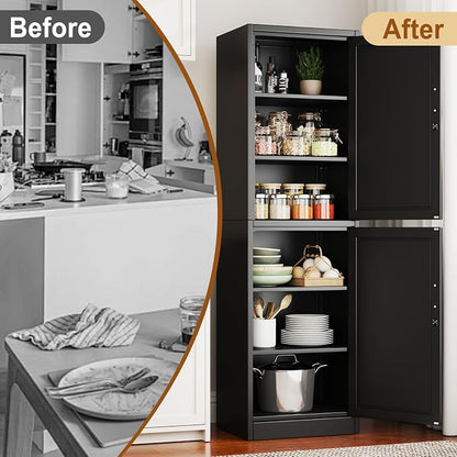 Tall Metal Narrow Bathroom Storage Locker Cabinet 67" H, Tall Black Pantry - Image 8