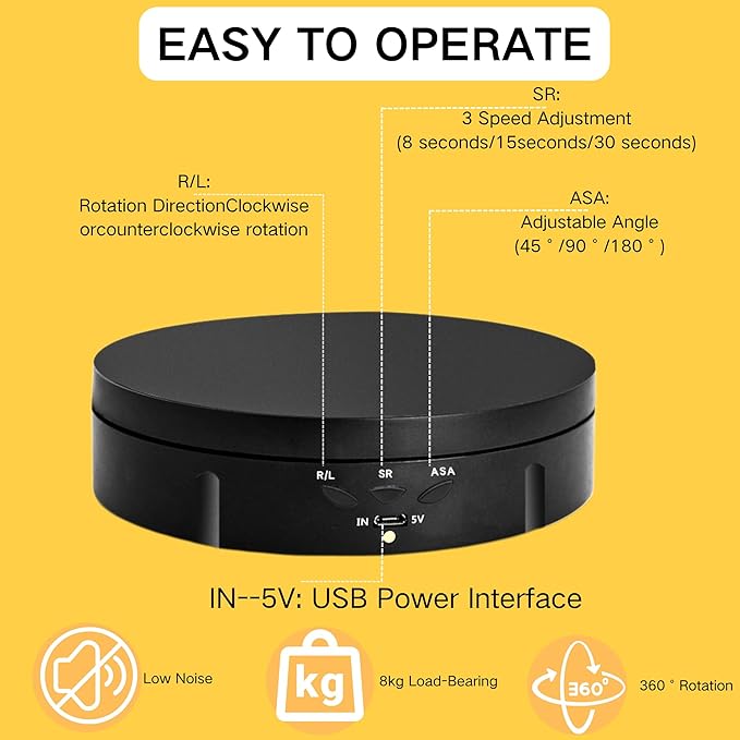 JAYEGT Motorized Rotating Display Stand, 5.74inch /22lbs Load, 360 Degree - Image 4