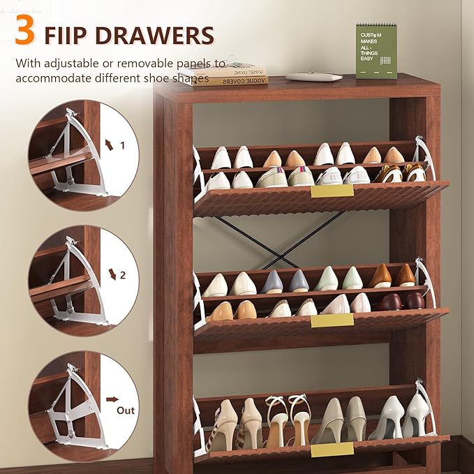 32" Fluted Shoe Cabinet Storage - Image 4