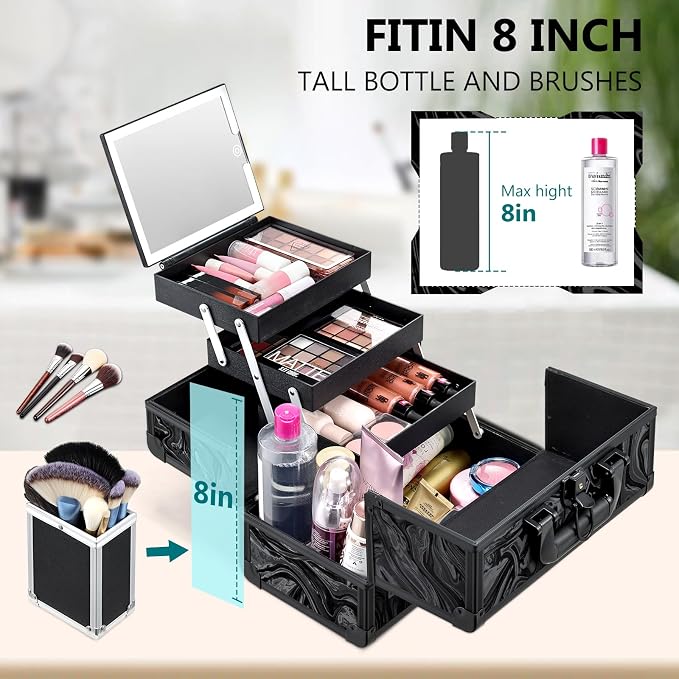 Travel Makeup Case with LED Lighted Mirror - Image 2