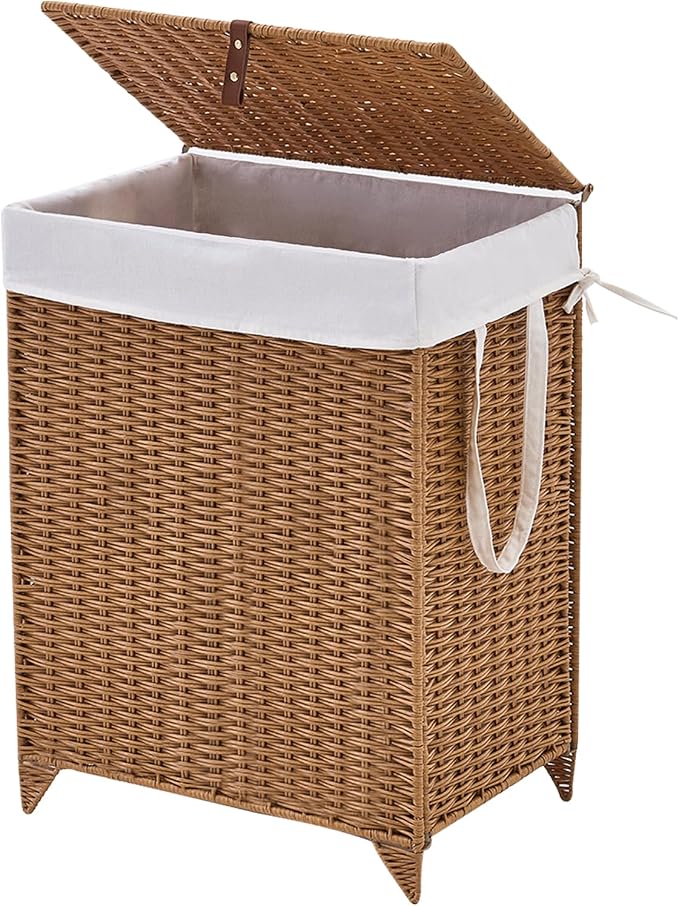 Laundry Hamper with Lid and Removable Liner Bag, Handwoven Rattan Clothes by LGENHOOMHandwovenNaturalWaterHyacinthBasket