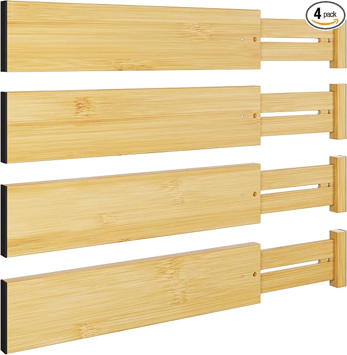 BAMEOS Bamboo Expandable Drawer Dividers – Fits 13.3"–19" Drawers, Prevents by BAMEOS