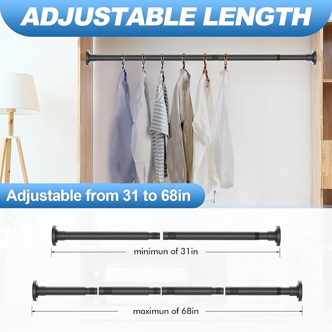 CorkLatta 2 Pack Black Shower Curtain Rod 31 to 68 Inch, 1 Inch Diameter - Image 4