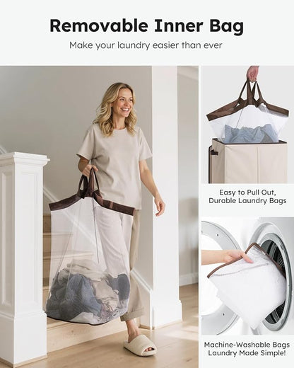 SOLEDI Laundry Hamper with Lid 130L Large & Tall Collapsible Laundry Basket - Image 4