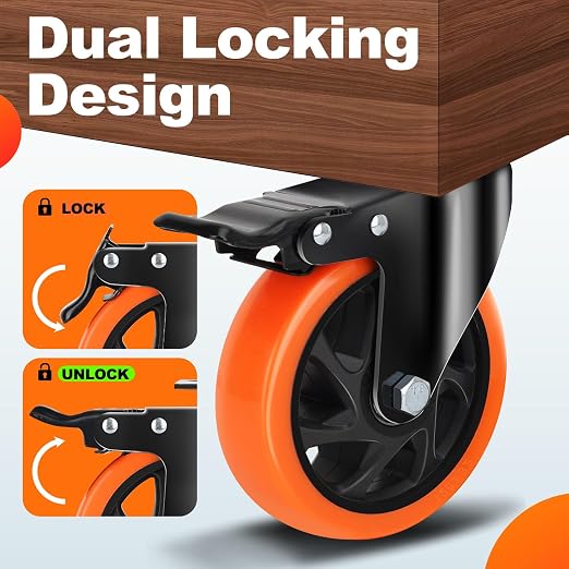 QNCZ Caster Wheels, 5 Inch Heavy Duty Casters Set of 4, Silent Industrial - Image 3