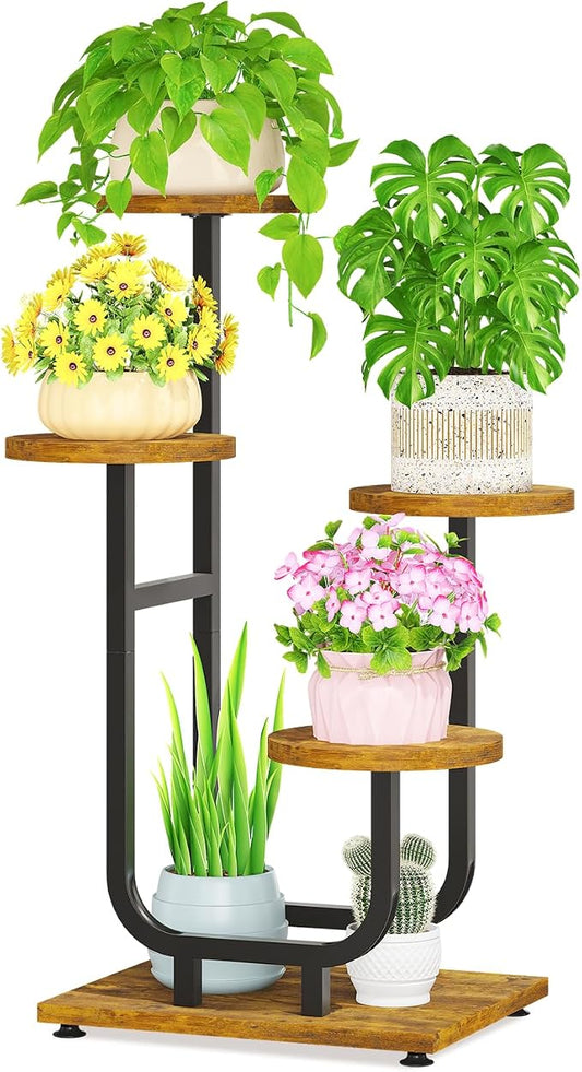 LASZOLA Black 4 Tier Tall Metal and Wood Plant Stand Indoor, Large Heavy Duty by LASZOLA