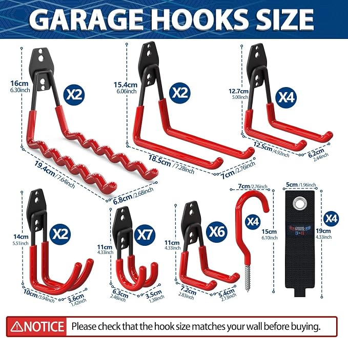 3-H Garage Wall Hooks 62 Pack, Heavy Duty Garage Hooks - Image 2