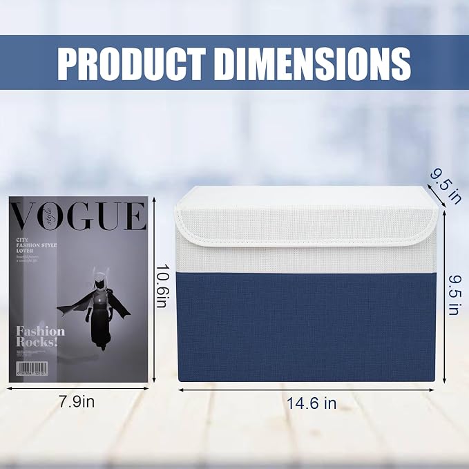 Large 22 Quart Linen Fabric Foldable Storage Bin Cube Organizer Basket - Image 2