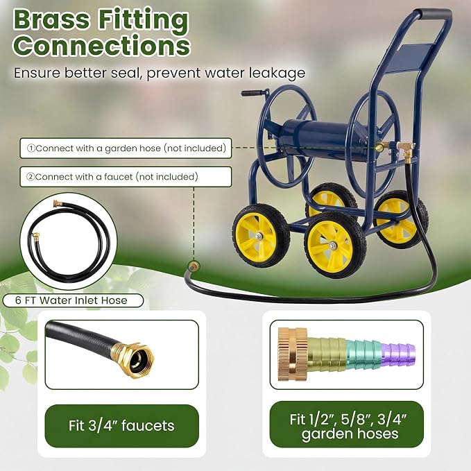 Goplus Garden Hose Reel Cart, 330ft 5/8" or 400ft 1/2" Large Capacity, - Image 6