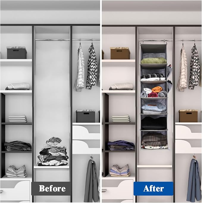 6-Shelf Hanging Closet Organizer and Storage, Collapsible Hanging Shelves - Image 5