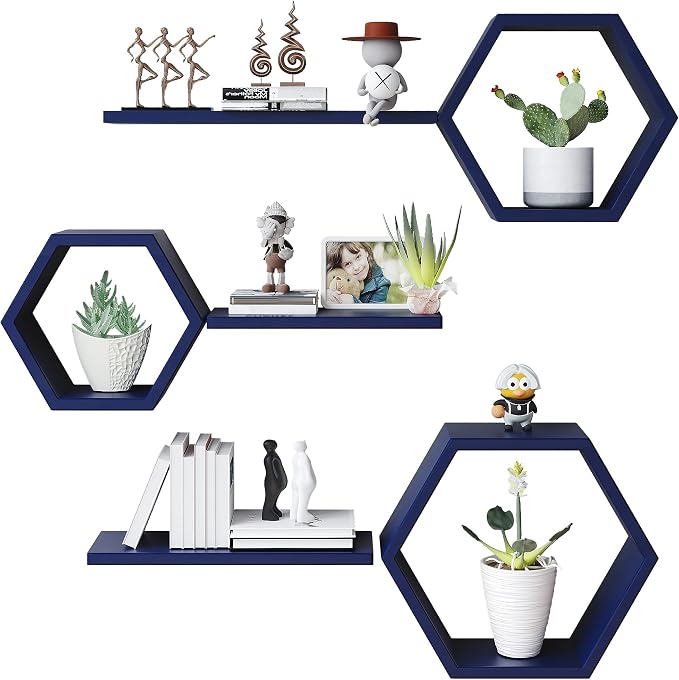 Wooden Hexagon Floating Shelves Wall Mounted, Rustic Honeycomb Shelves - Image 9