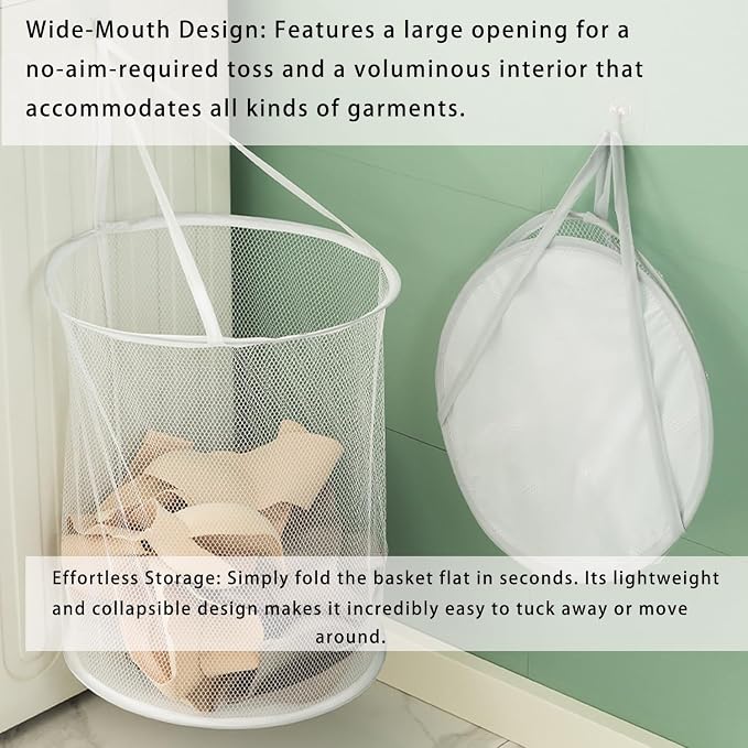 Foldable Laundry Basket with Handles, Portable Round Laundry Bag, - Image 7