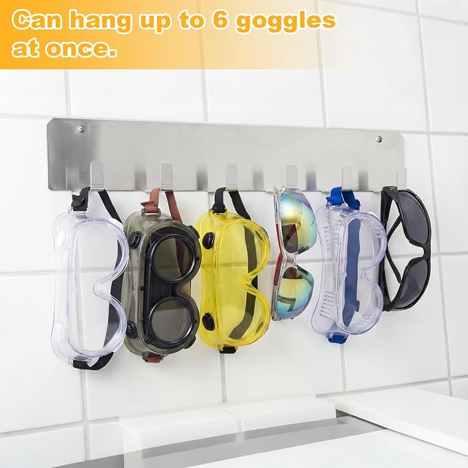 Blulu 2 Pack Aluminum Goggle Helmet Storage Rack Wall Mount 12 Hooks Goggle - Image 3